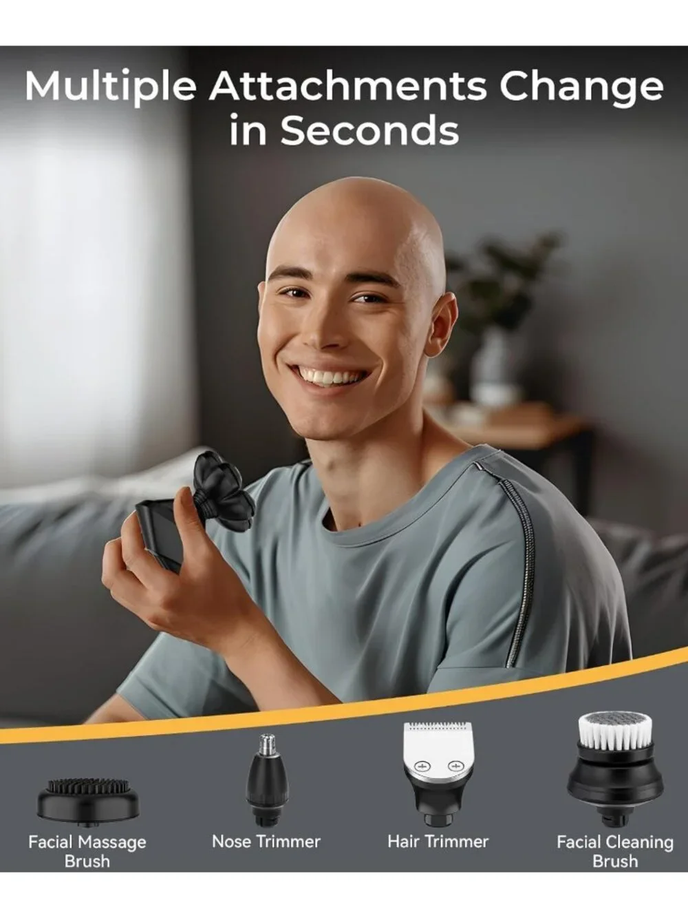 7D Head Shaver for Bald Men - LED Display, 3 Modes, High-Speed 10000 RPM